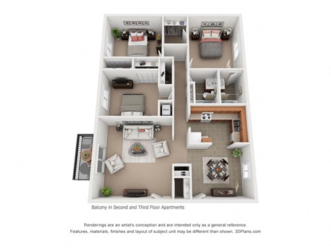 Floor plan for 3 beds, 2 baths, 1400 sqft